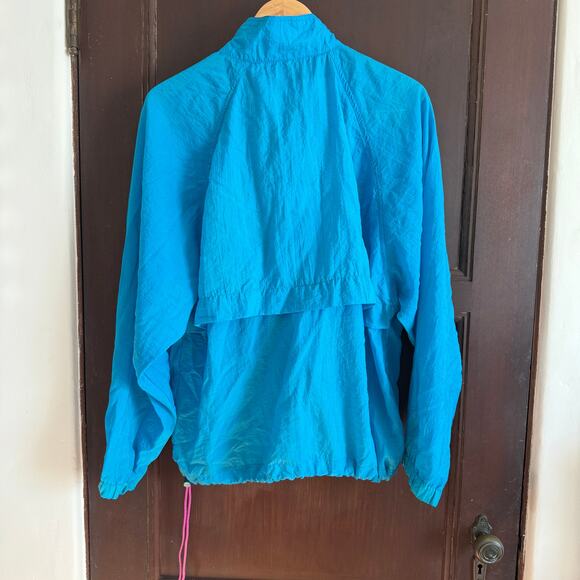 90s Vintage REEBOK | Turquoise Blue Windbreaker Jacket with Packable Hood Medium - Picture 2 of 6